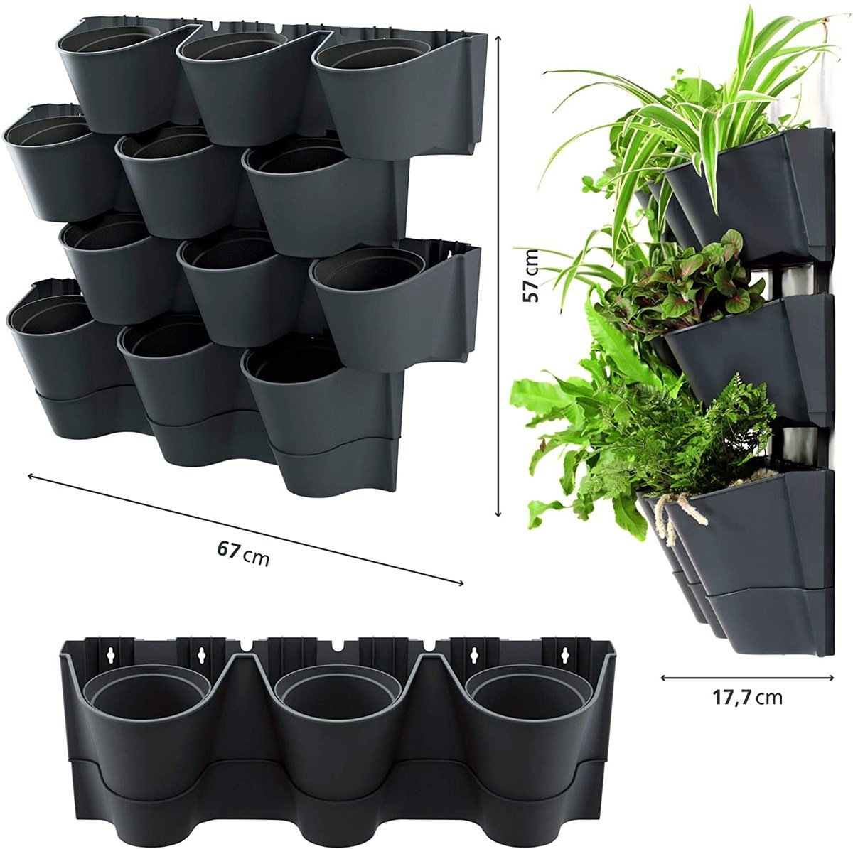 Prosperplast Cascade 12'li Dikey Duvar Saksısı, Antrasit