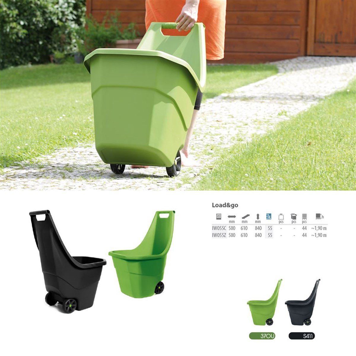 Prosperplast Çok Amaçlı Bahçe Arabası 55L, Tekerlekli Taşıma Sepeti, Siyah