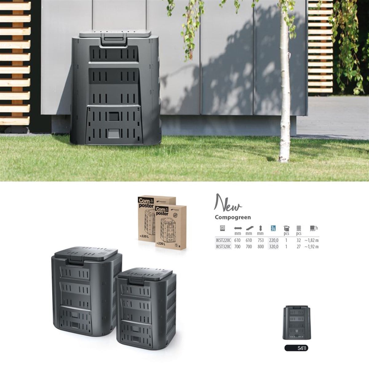 Prosperplast Evogreen 220L Kompost Atık Kovası, Organik Gübre Kutusu, Siyah