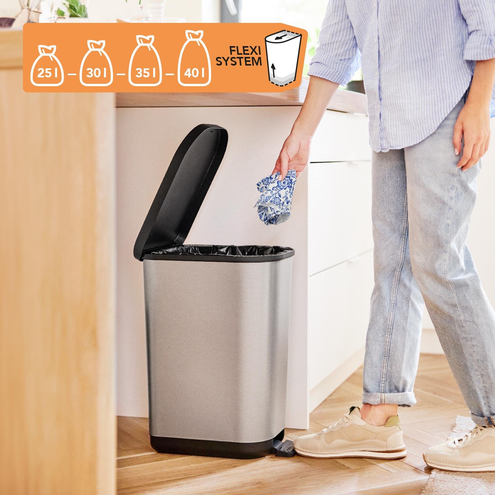 Ribo Pedal Bin 35Lt  Metalik Gri