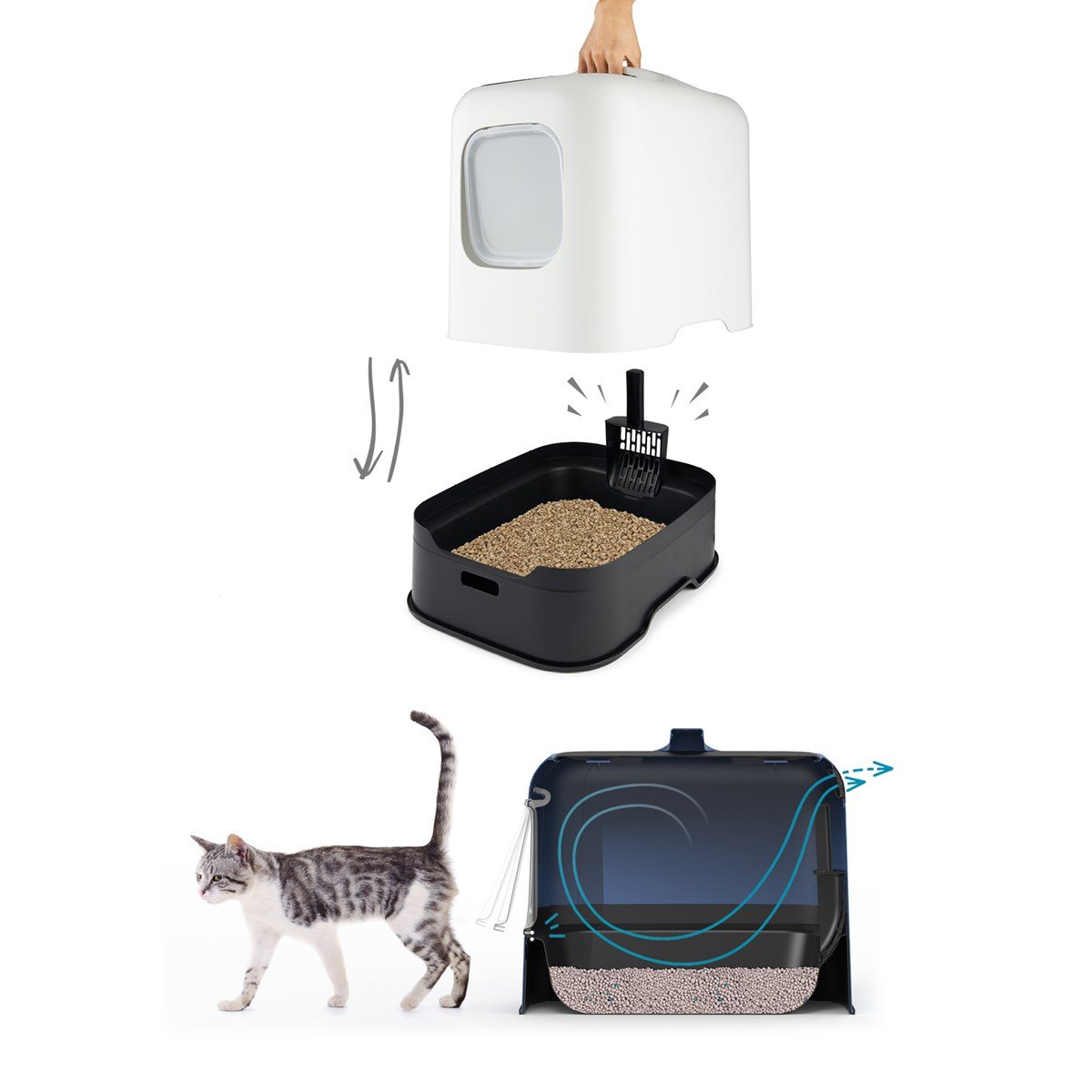 Rotho Biala Kapalı ve Filtreli Kedi Tuvaleti Bej