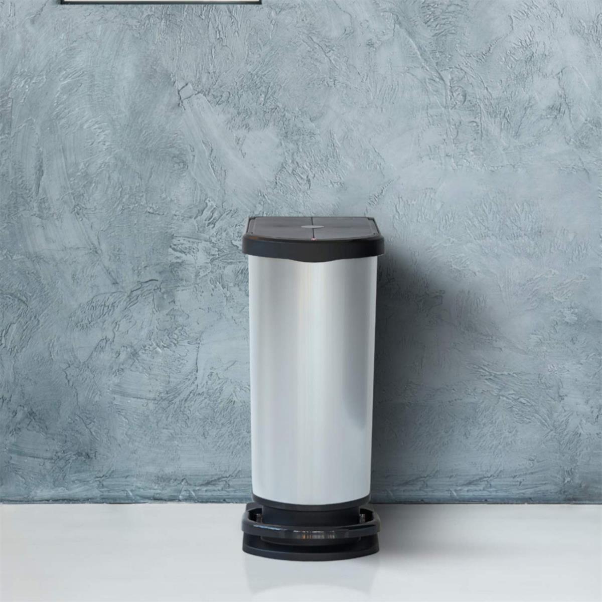 Rotho Paso Pedallı Çöp Kovası 50 Litre Duo Metalik Gri