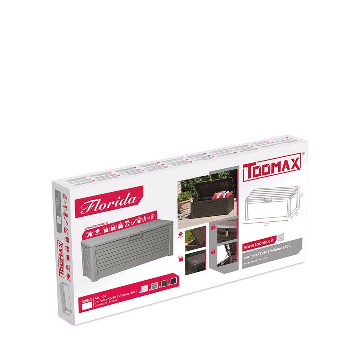 Toomax Florida 550L Bahçe, Balkon, Depolama Sandığı, Dolabı Gri