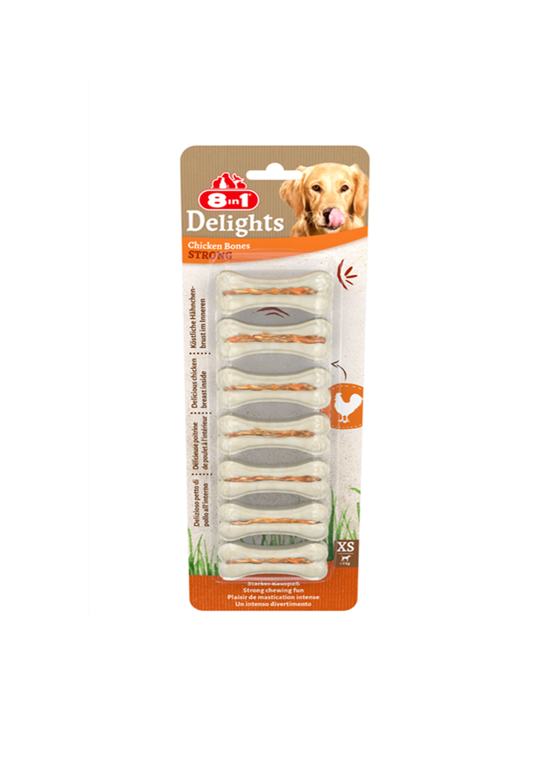 8in1 Delights Chicken Bones Strong XSmall Tavuklu Köpek Ağız Bakım Kemiği 140 Gr