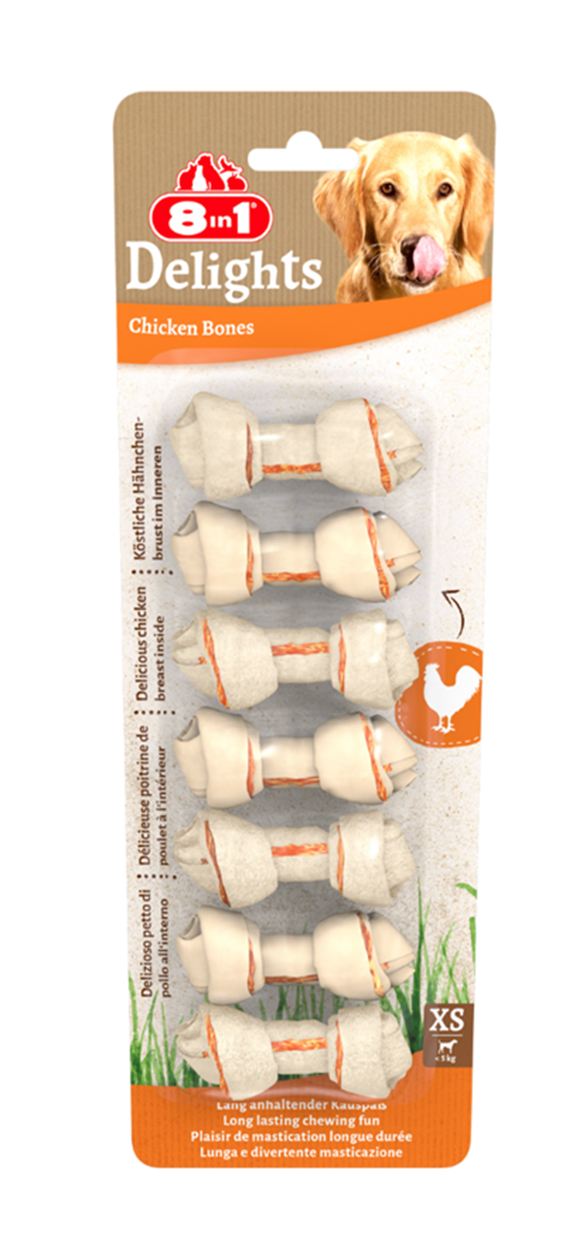 8in1 Delights XS Bones Ağız Bakımı için Tavuk Etli Düğüm Köpek Kemik 7 Adet 84 Gr