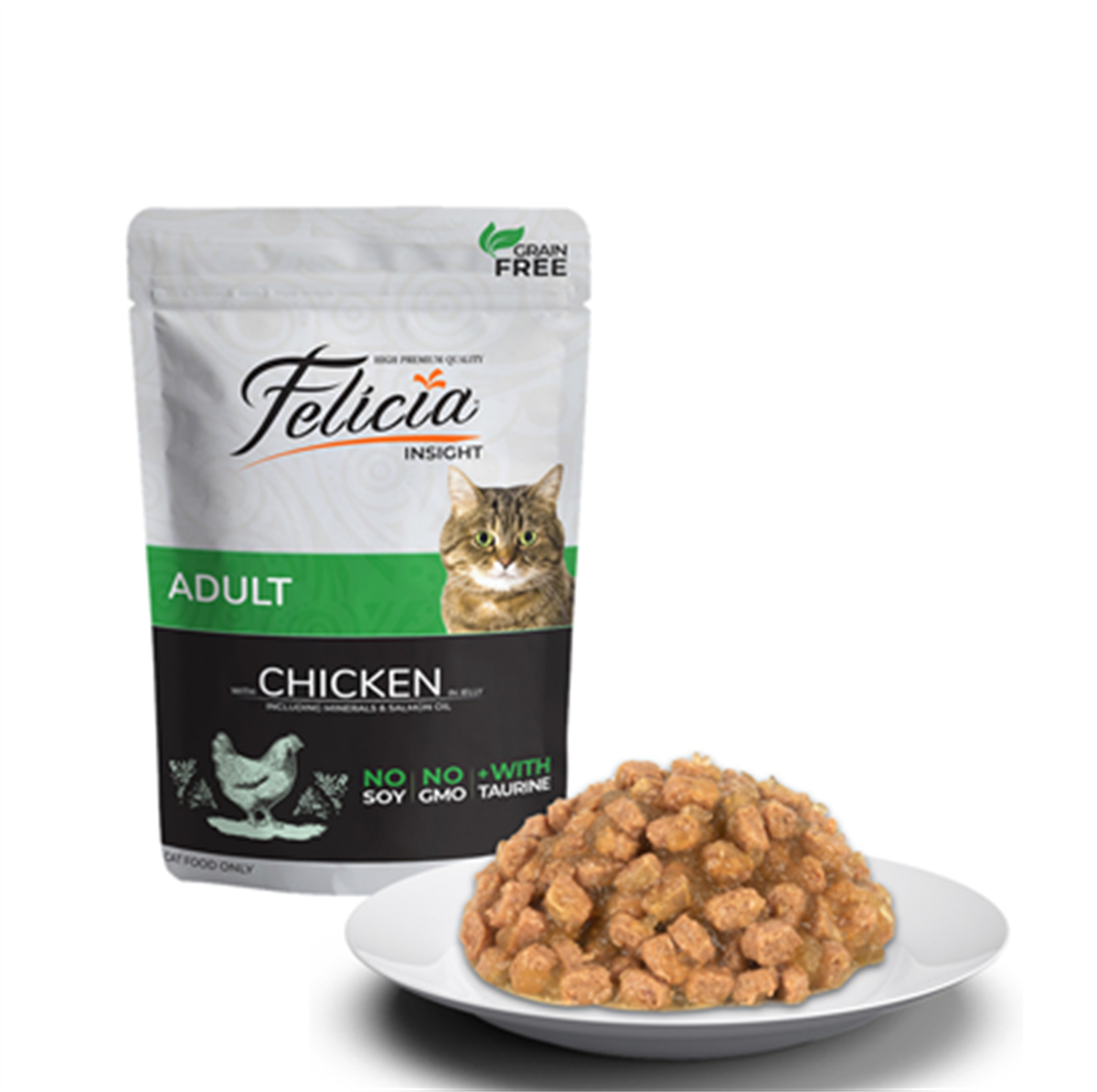 Felicia Adult Jelly Tavuklu ve Taurinli Tahılsız Yetişkin Tahılsız Kedi Yaş Maması 85 Gr