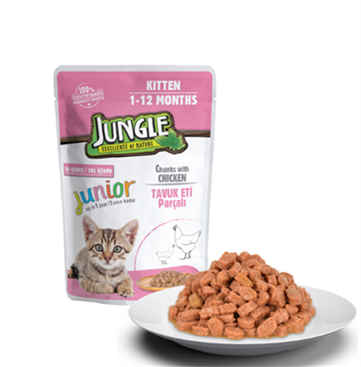 Jungle Pouch Tavuk Eti Parçalı Yavru Kedi Maması 100 Gr