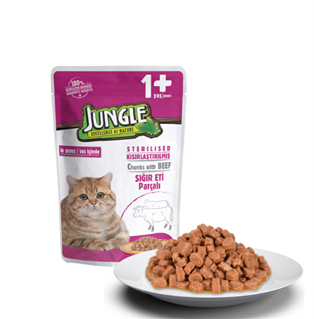 Jungle Sterilised Beff Pouch Kısırlaştırılmış Biftekli Kedi Maması 100 Gr