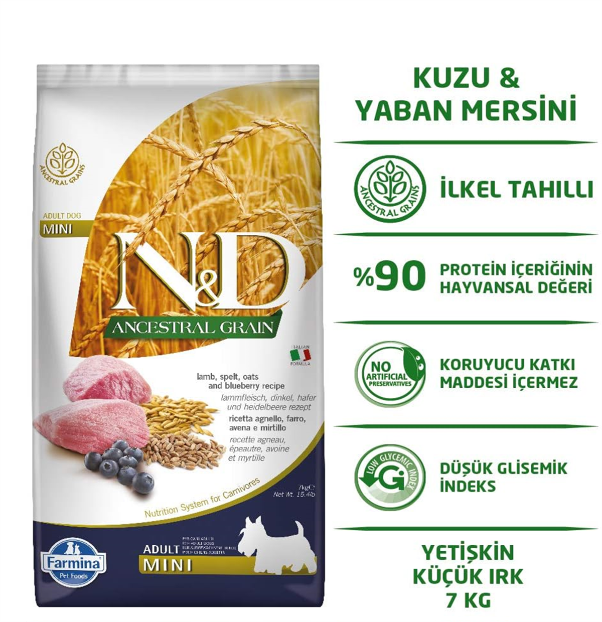 ND Düşük Tahıl Kuzu Yaban M. Küçük Irk Köpek Maması 7 Kg