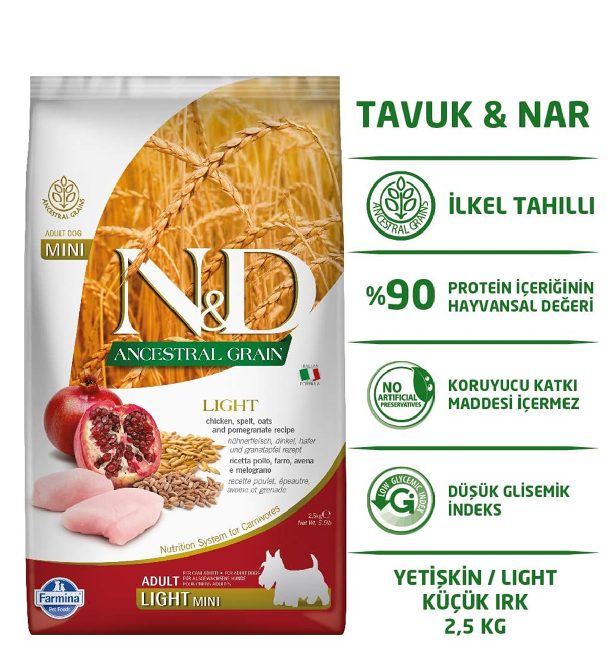 ND Tavuklu ve Narlı Düşük Tahıllı Mini Irk Yetişkin Köpek Maması 2,5 Kg