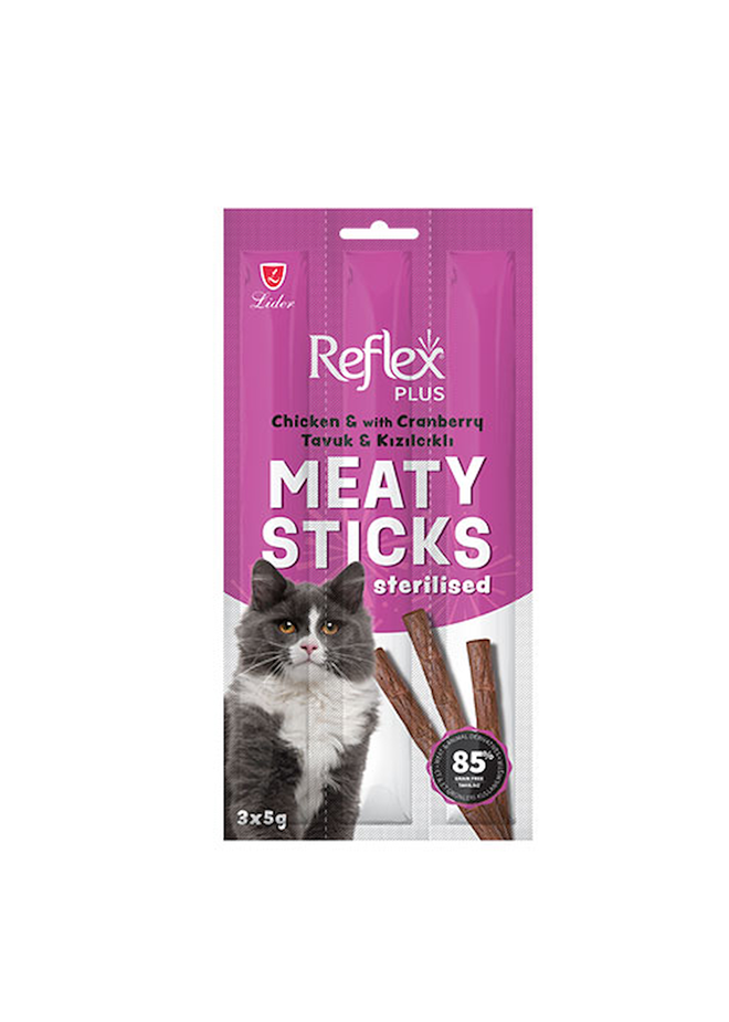 Reflex Sticks Tavuk ve Kızılcıklı Kısırlaştırılmış Kedi Ödül Çubukları 5 Gr 3 Adet