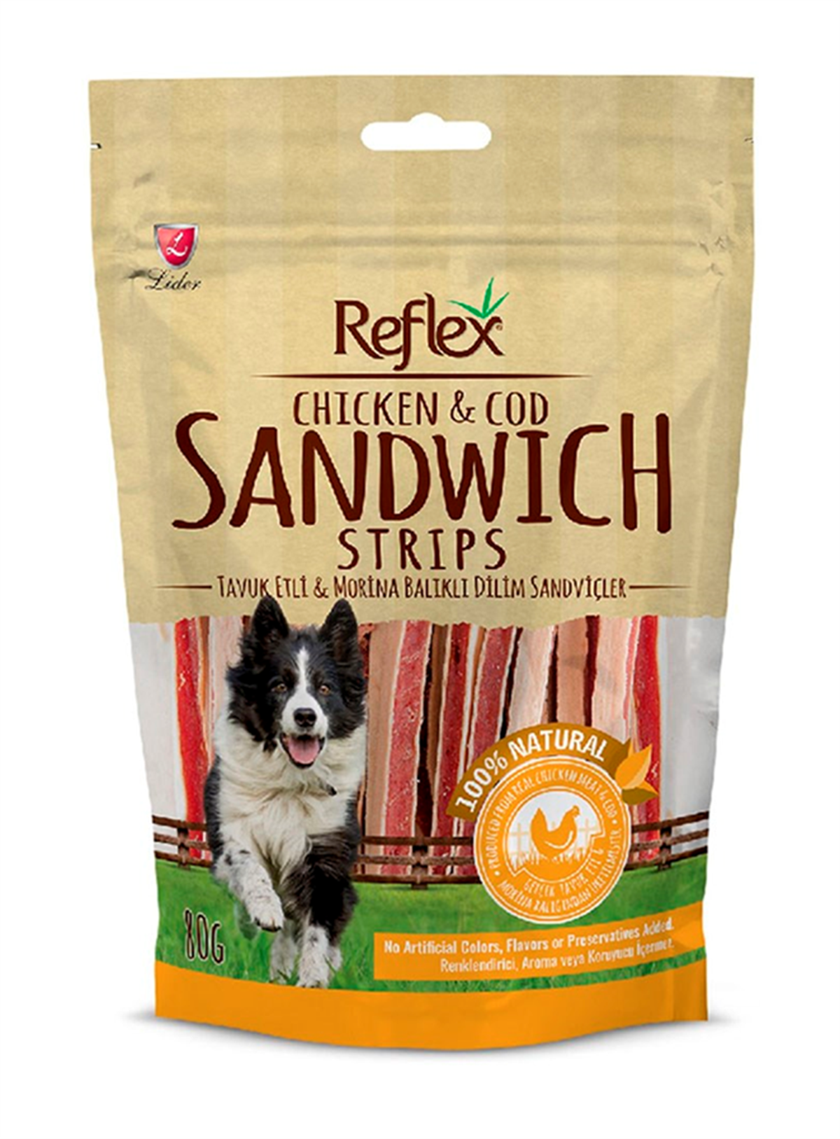 Reflex Tavuk Etli ve Morina Balıklı Sandviç Dilim Köpek Ödül Çubuğu 80 Gr