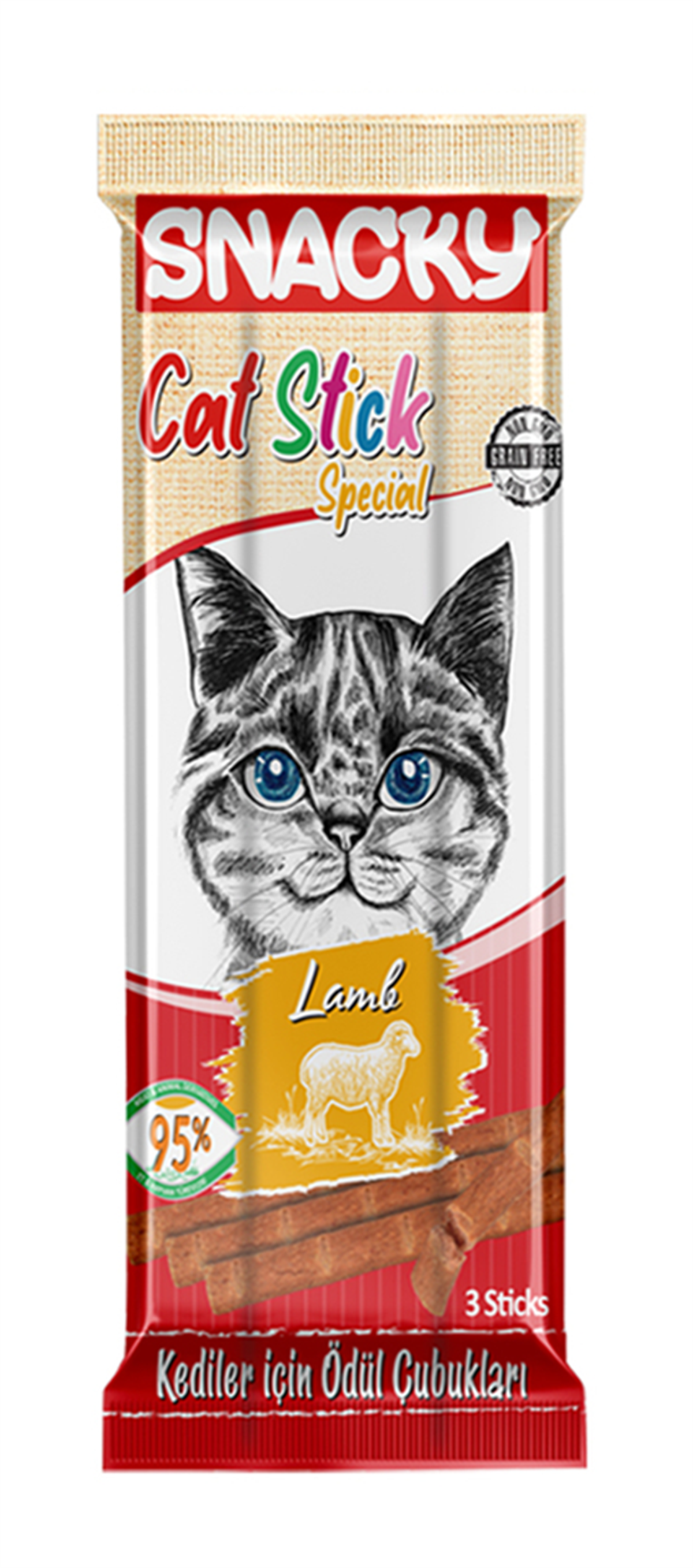 Snacky Cat Stick Special Kuzulu Tahılsız Kedi Ödül Çubuğu 15 Gr