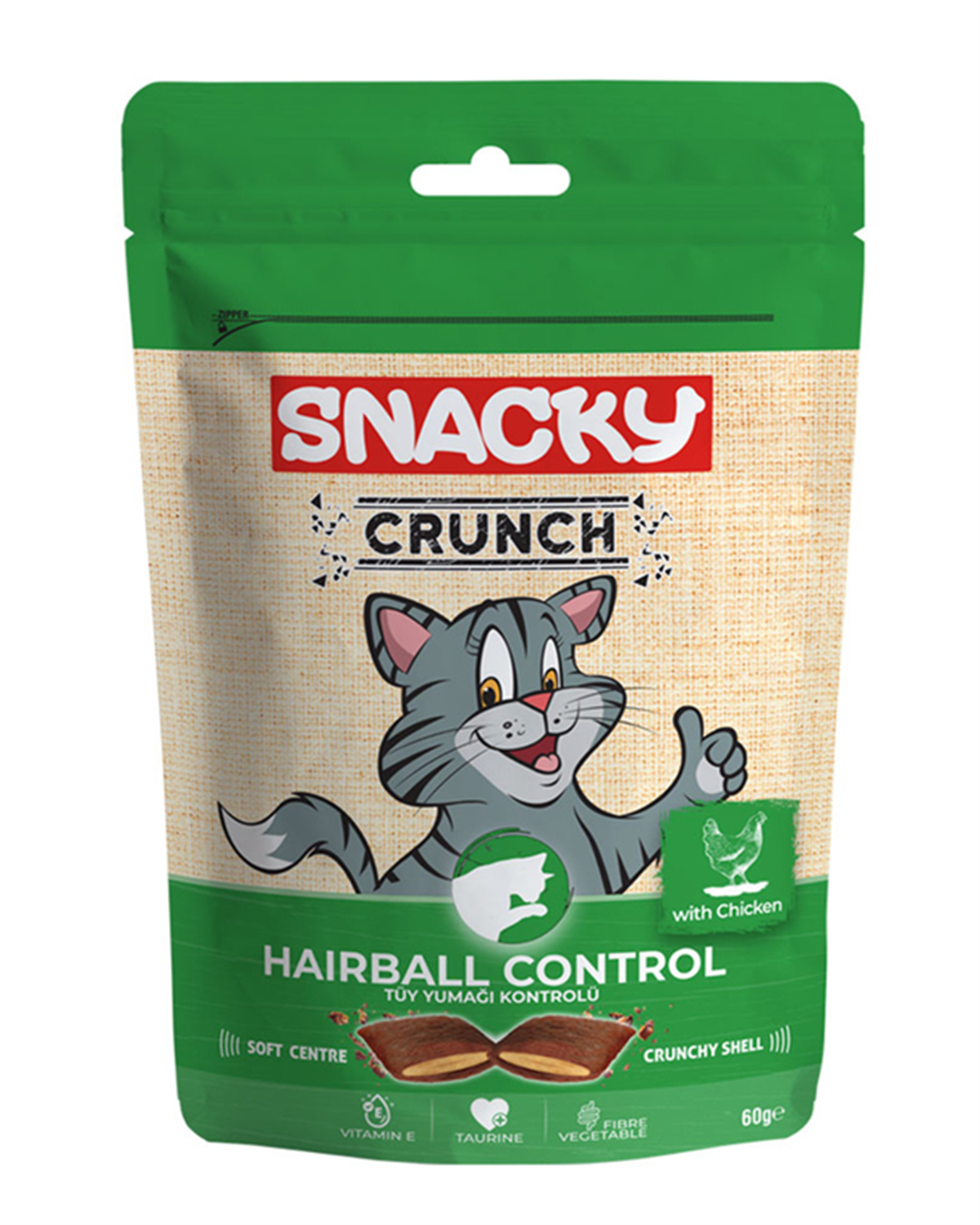 Snacky Crunch Hairball Control Tüy Yumağı Kontrolü Tavuklu Kedi Ödül Maması 60 Gr