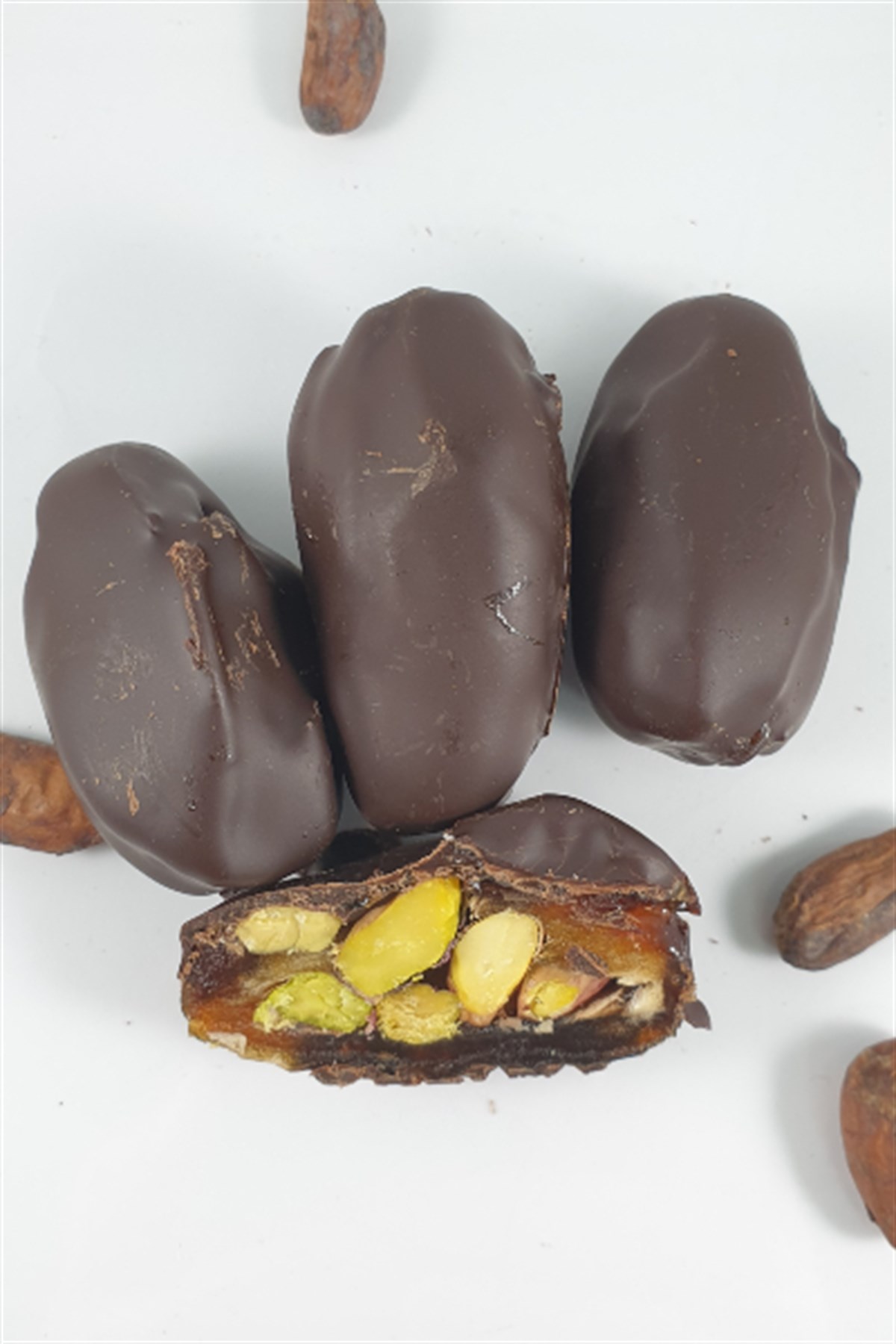 %85 Kakao Bitter Çikolata Kaplı, Antepfıstığı Dolgulu Hurma-Şeker İlavesiz (150 gr)