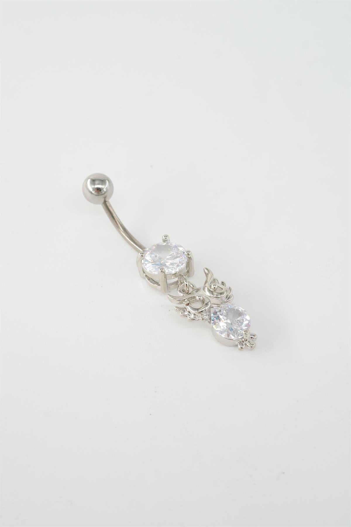 Kadın 316L Anti Alerjenik Sallantılı Baykuş Figürlü Göbek Piercing