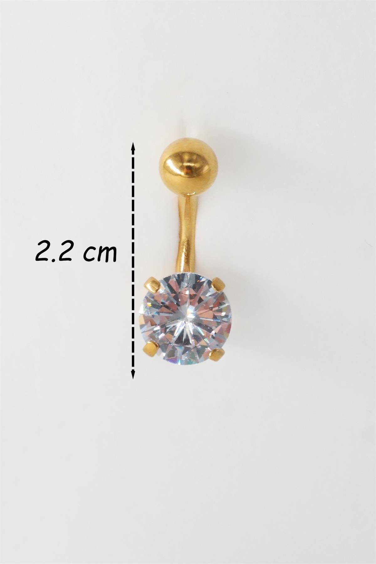 Kadın 316L Anti Alerjenik Topcuklu Oval Baget Zirkon Taşlı Göbek Piercing