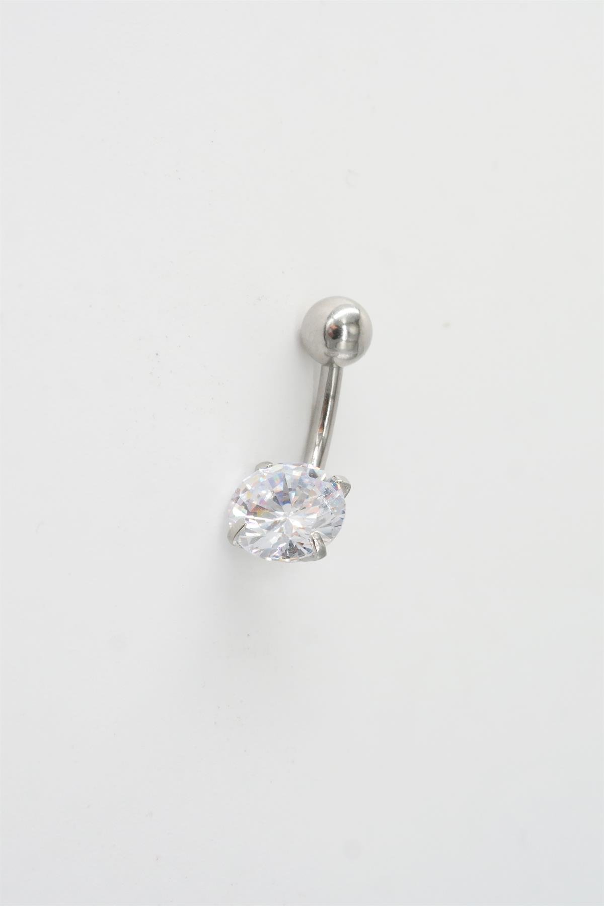 Kadın 316L Anti Alerjenik Topcuklu Oval Baget Zirkon Taşlı Göbek Piercing