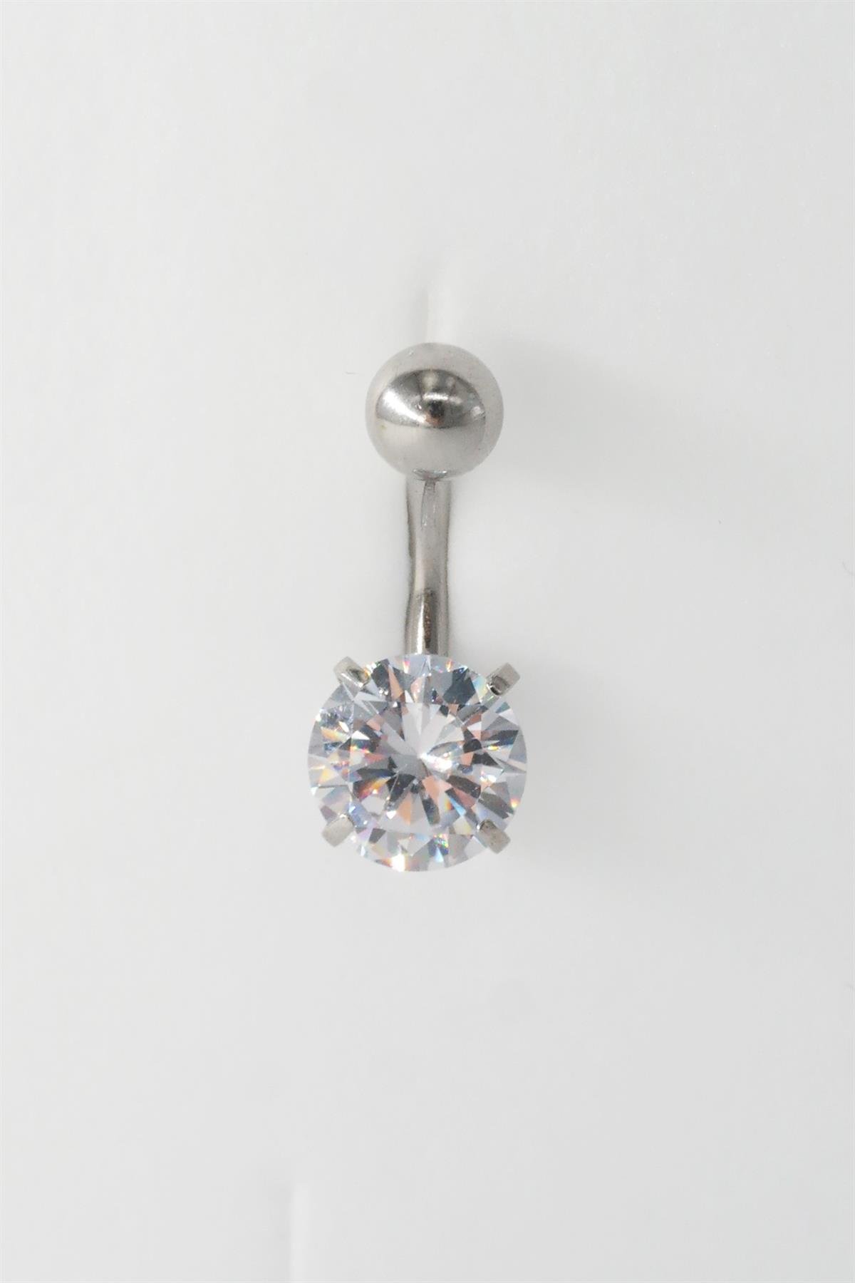 Kadın 316L Anti Alerjenik Topcuklu Oval Baget Zirkon Taşlı Göbek Piercing