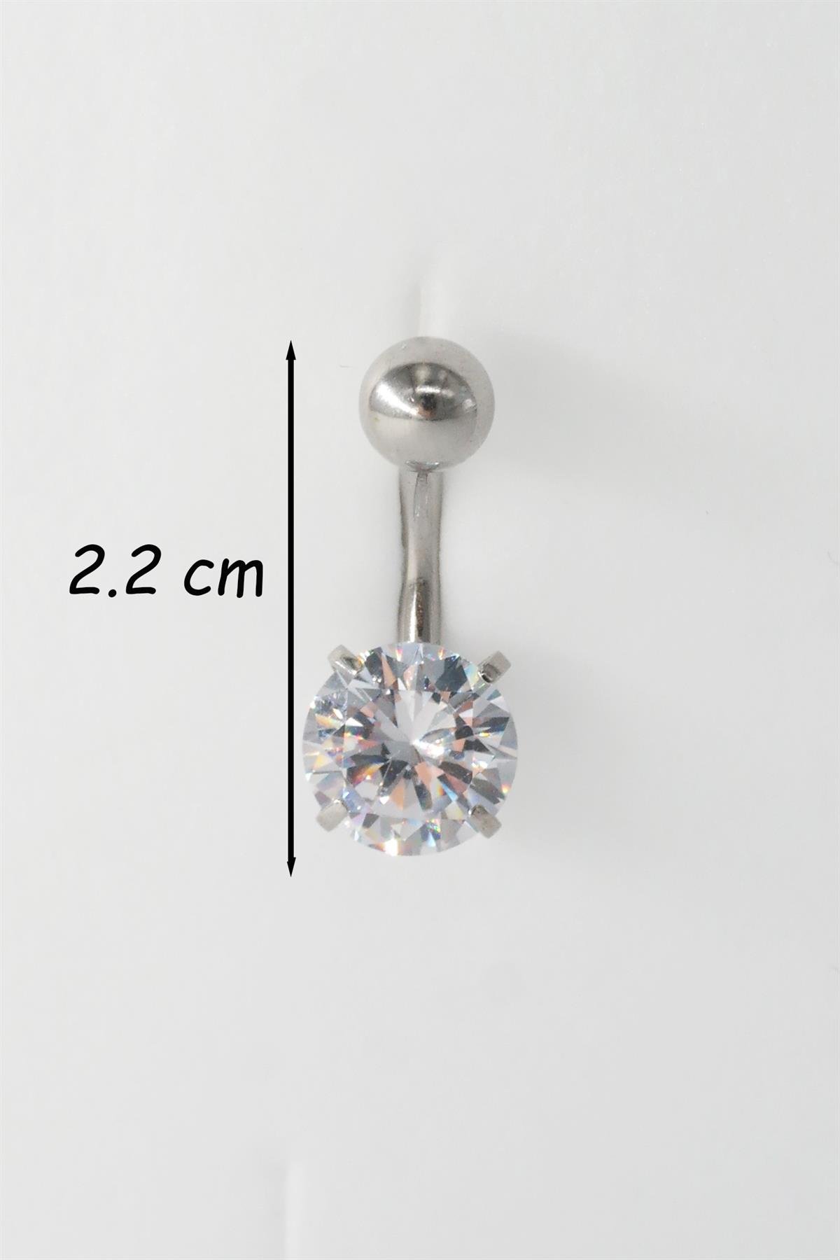Kadın 316L Anti Alerjenik Topcuklu Oval Baget Zirkon Taşlı Göbek Piercing