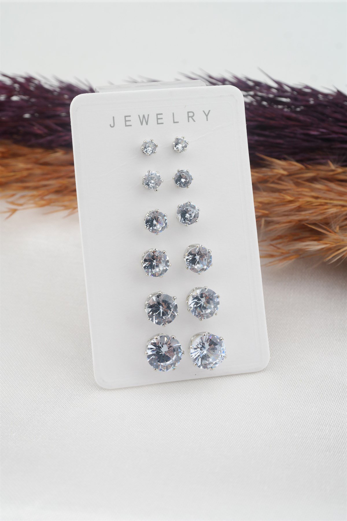 Kadın 6 Boy Oval Model Zirkon Taşlı Küpe Seti