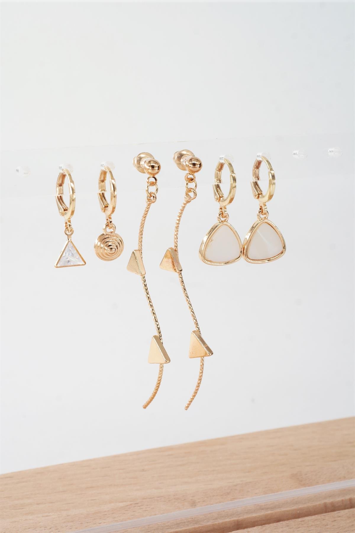 Kadın 6.5 cm Zigzag Sallantılı ve Üçgen Sedefli 6'lı Küpe Seti
