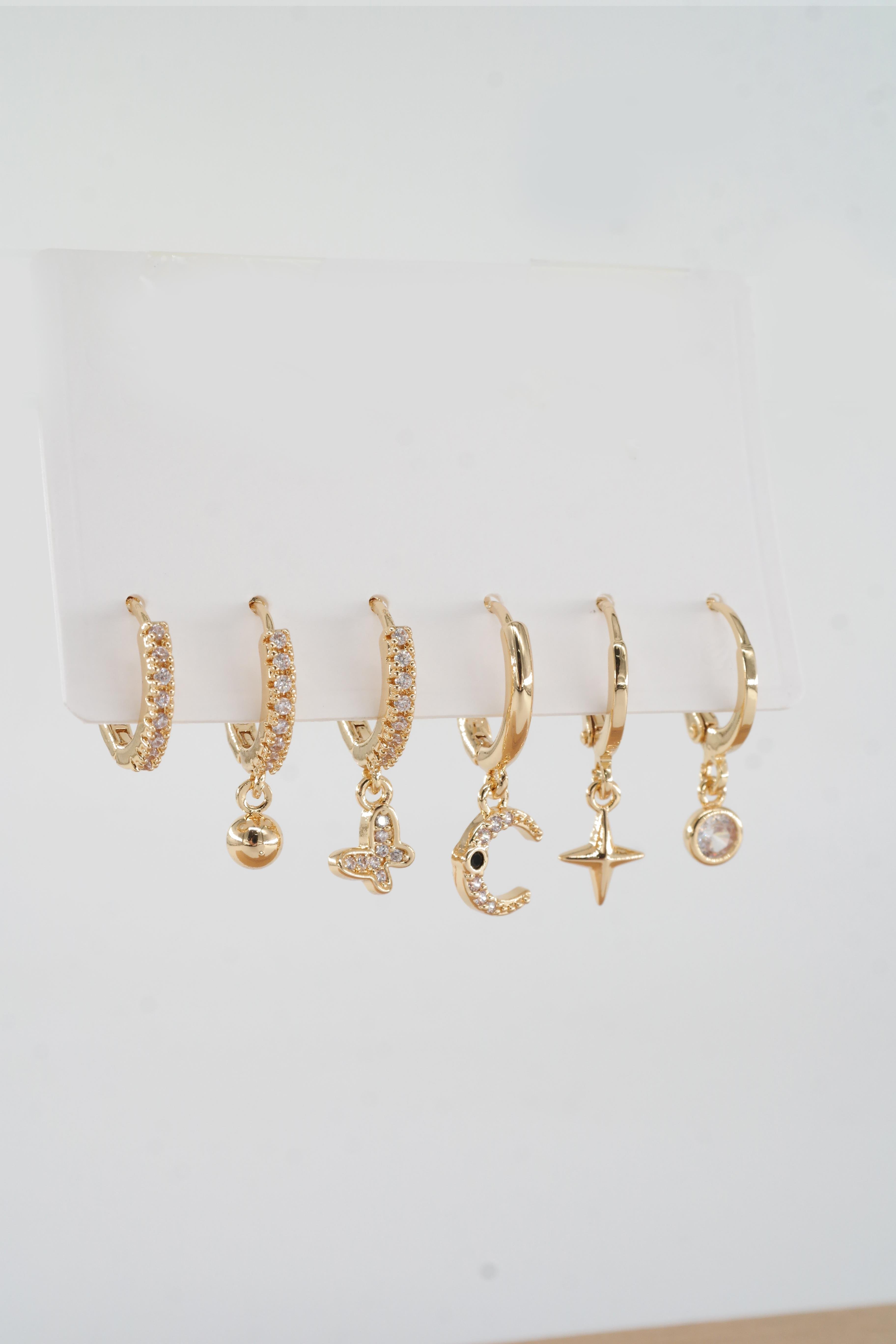 Kadın Altın Kaplama Kararmaz Zirkon İşleme 6 lı Küpe Set