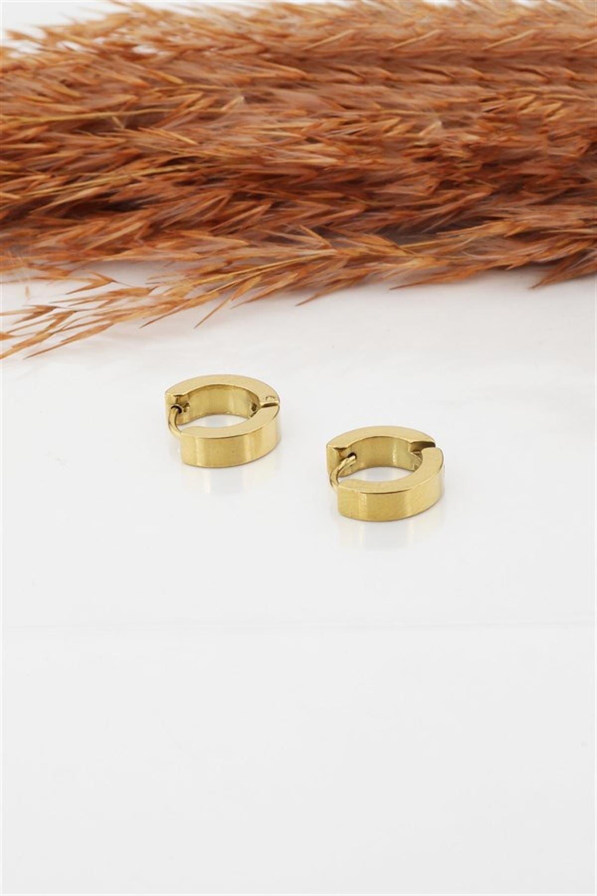 Kadın Çelik Basic Geometrik 1 cm Halka Model Klipsli Küpe