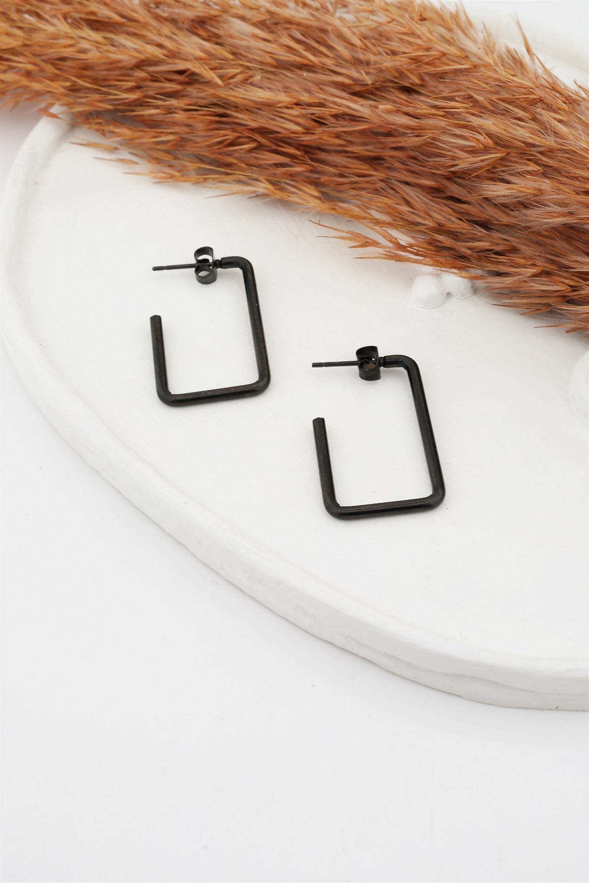 Kadın Çelik Basic Geometrik 3.5 cm Dikdörtgen Model Küpe