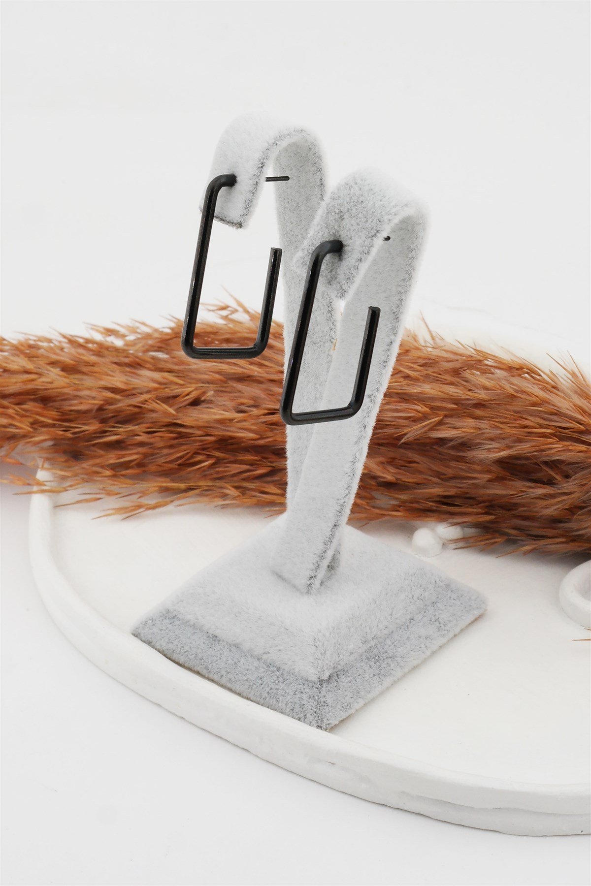 Kadın Çelik Basic Geometrik 3.5 cm Dikdörtgen Model Küpe