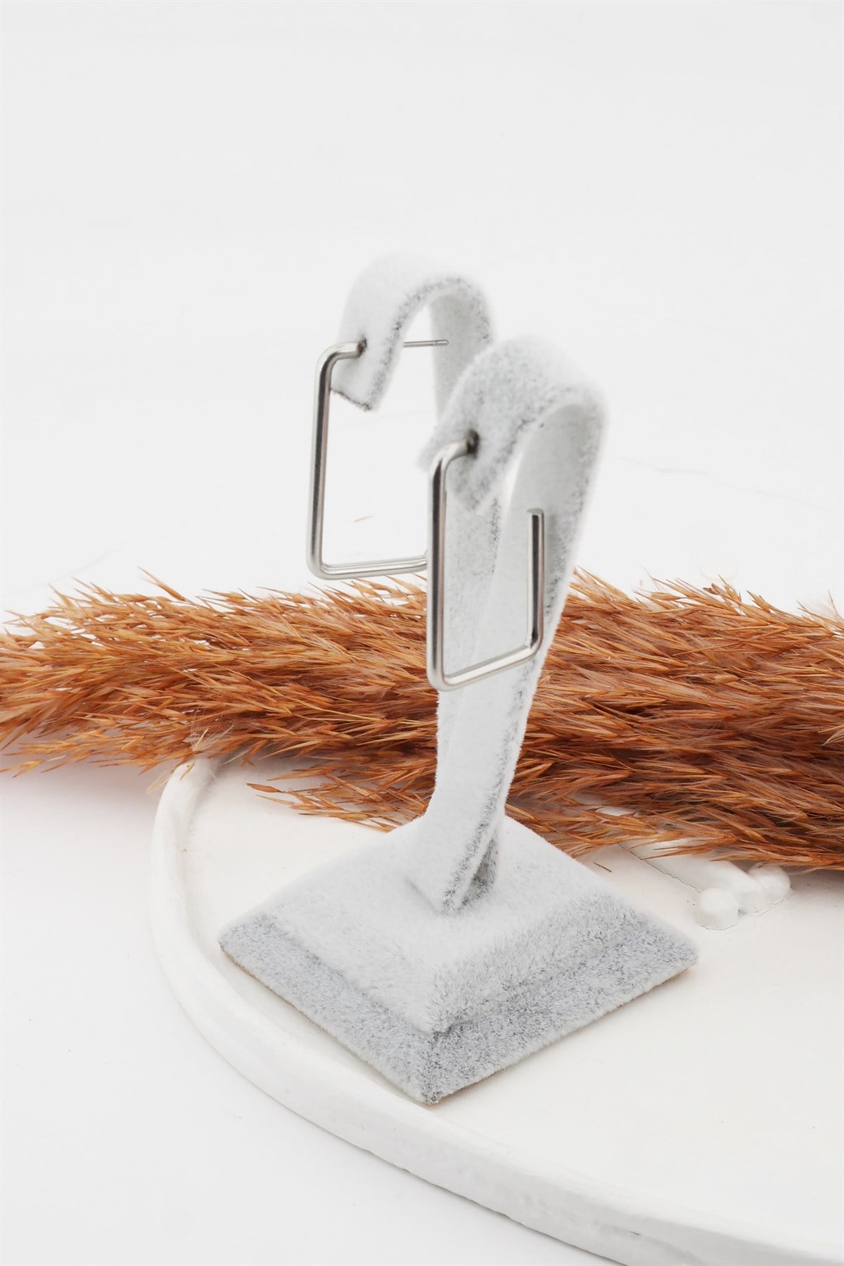 Kadın Çelik Basic Geometrik 3.5 cm Dikdörtgen Model Küpe