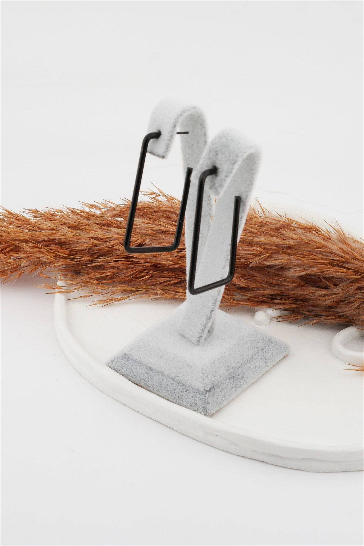 Kadın Çelik Basic Geometrik 4.5 cm Dikdörtgen Model Küpe