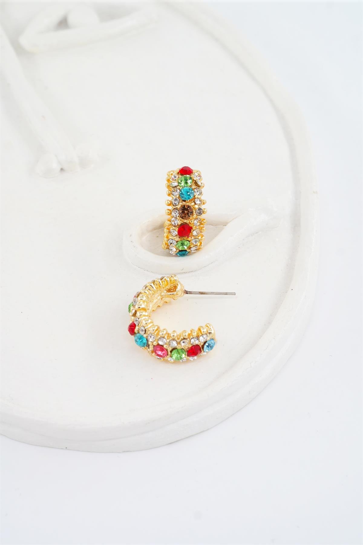 Kadın Zirkon Taşlı 2cm Yarım Oval Küpe