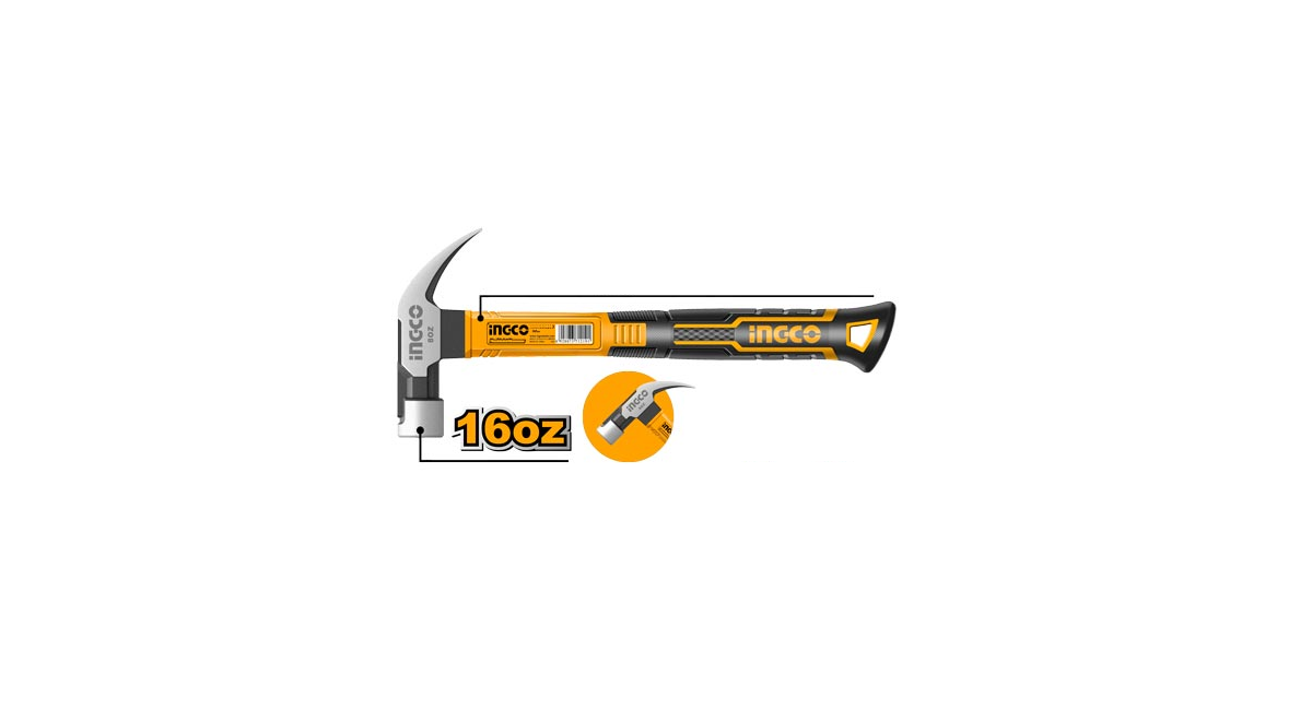 INGCOİngco HCHD0166 Endüstriyel Fiberglass Saplı Çatal Çekiç 450gING-HCHD0166