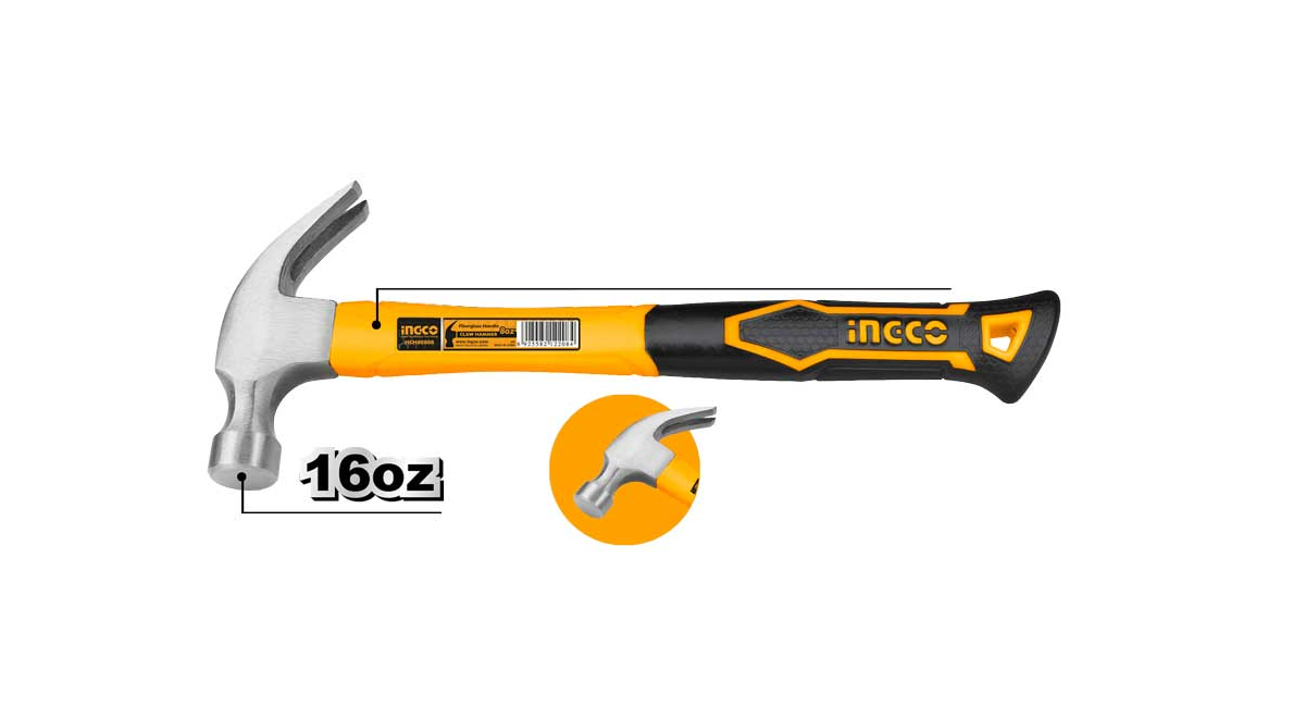 INGCOİngco HCHS8016 Fiberglass Saplı Çatal Çekiç 450gING-HCHS8016