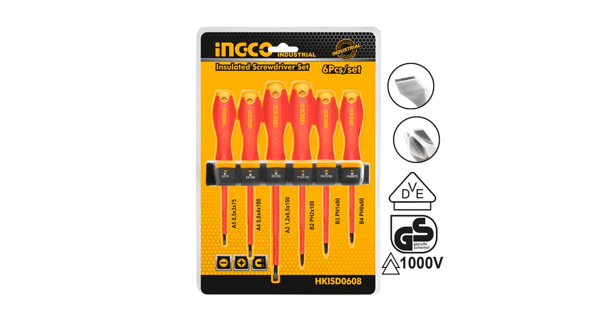 INGCOIngco HKISD0608 Endüstriyel 6'lı İzoleli Elektrikçi Tornavida SetiING-HKISD0608