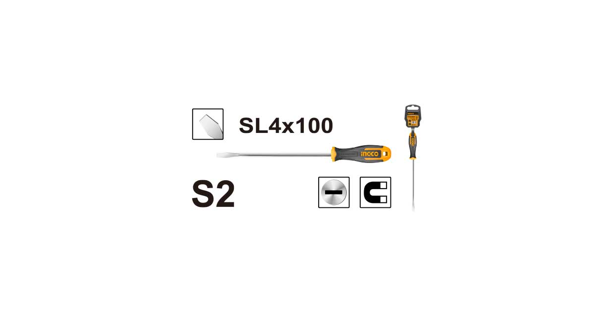 INGCOIngco HS684100 Mıknatıslı Düz Tornavida 4mmX100mmING-HS684100