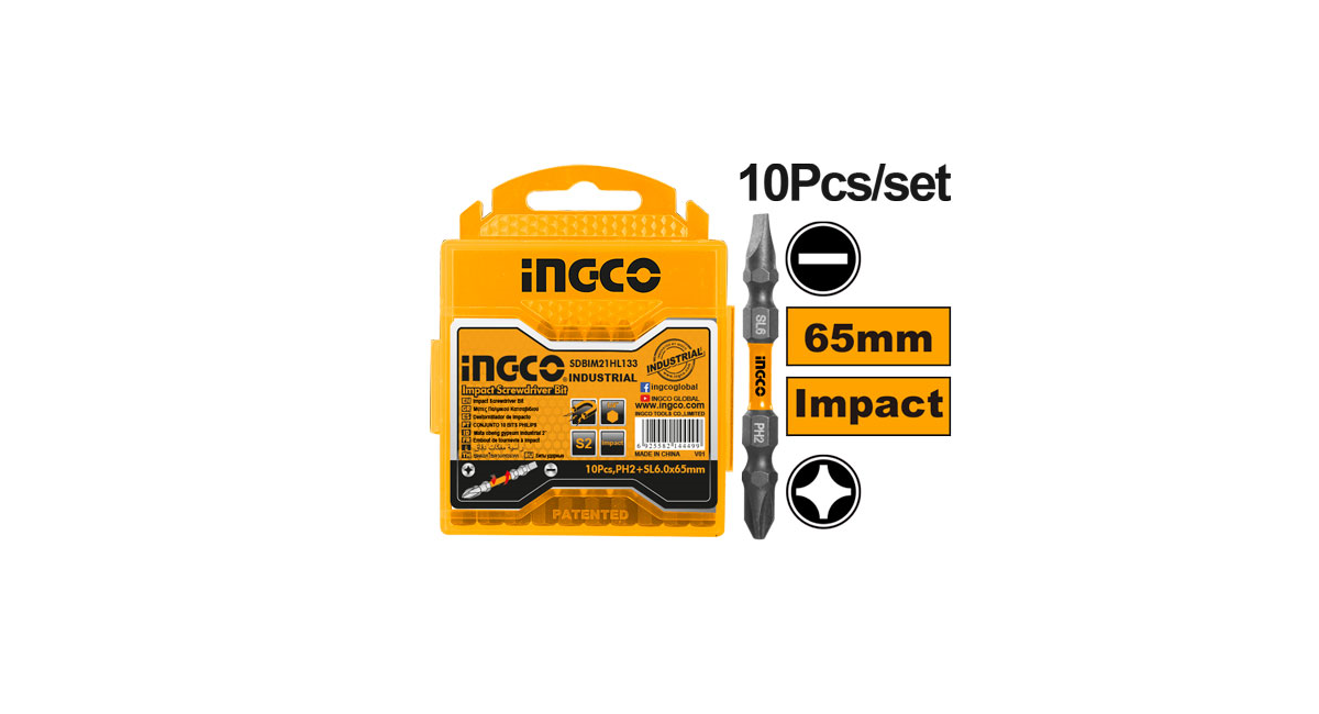 INGCOIngco SDBIM21HL133 Endüstriyel 10'lu Darbeli Çift Taraflı Düz ve Yıldız Tornavida Ucu SetiING-SDBIM21HL133