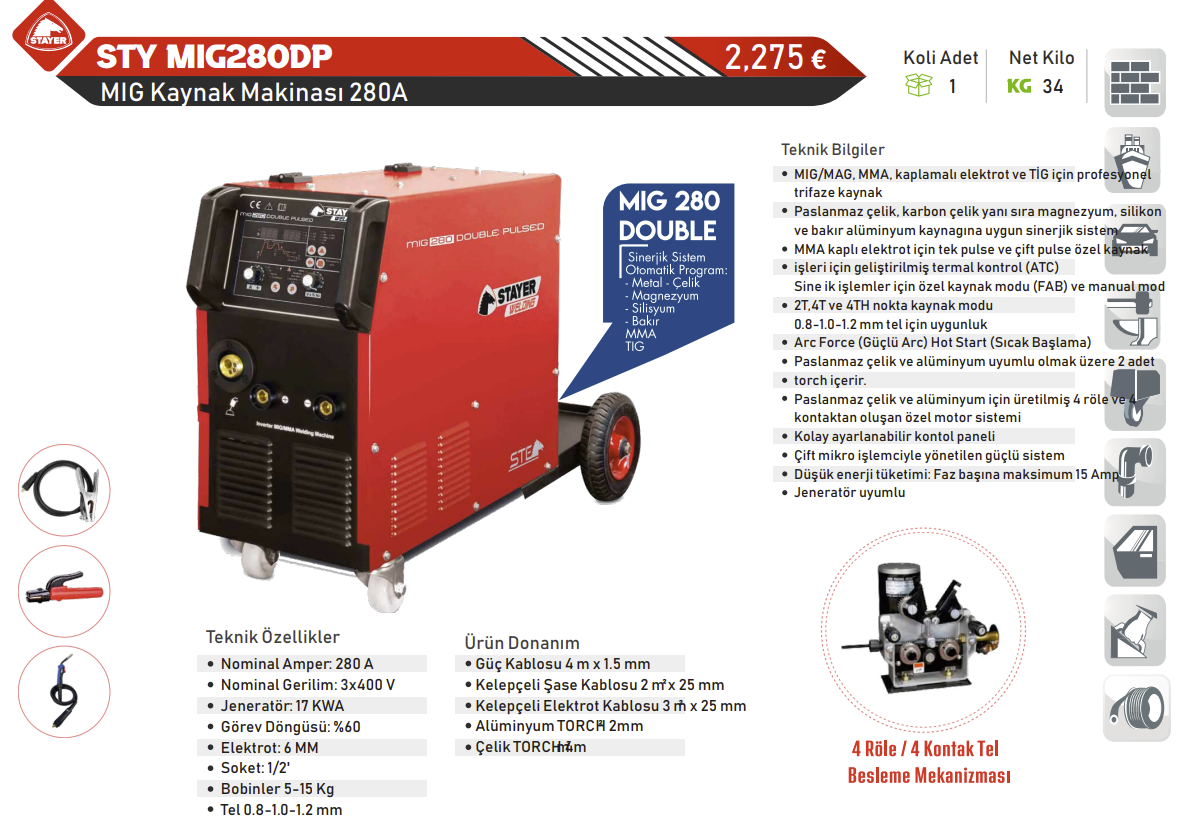 Stayer MIG280DP Kaynak Makinası MIG 280 Double Pulsed