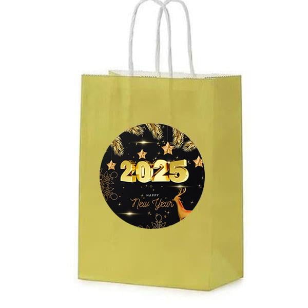 Yılbaşı Süsleri2025 Baskılı Gold Renk Karton Parti Çantası