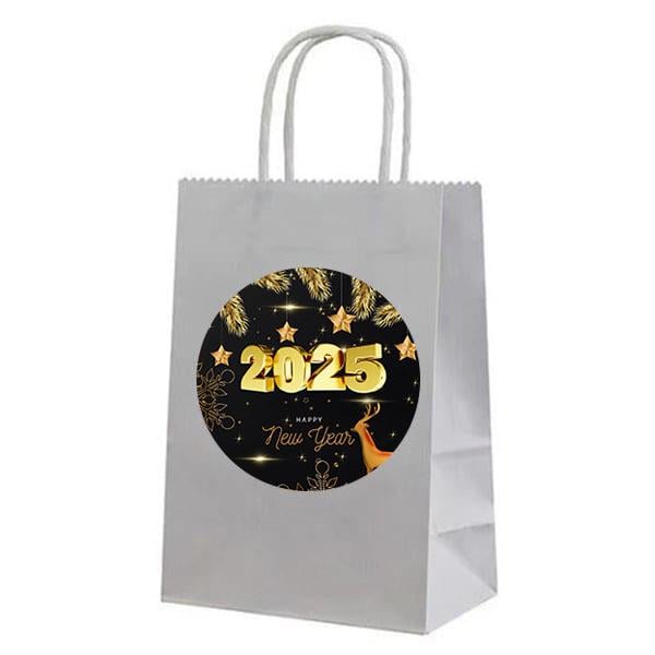 Yılbaşı Süsleri2025 Baskılı Gümüş Renk Karton Parti Çantası