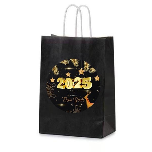Yılbaşı Süsleri2025 Baskılı Siyah Renk Karton Parti Çantası