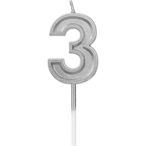 3 Rakam Gümüş Renk Mum