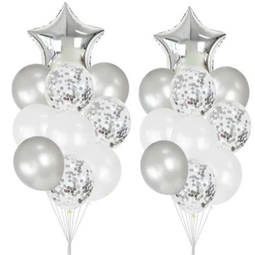 30 Adet Gümüş Yıldız Uçan Balon Demeti