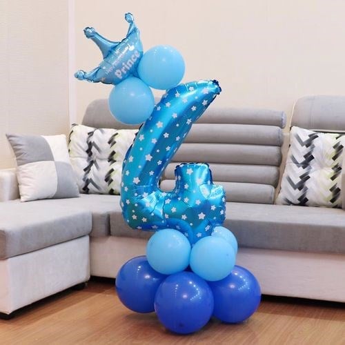 4 Rakam Mavi Yıldızlı Folyo Balon 100 cm