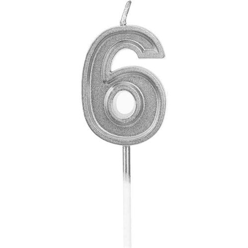 6 Rakam Gümüş Renk Mum