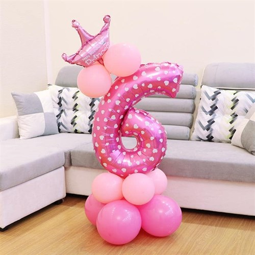 6 Rakam Pembe Kalpli Folyo Balon 40 İnç