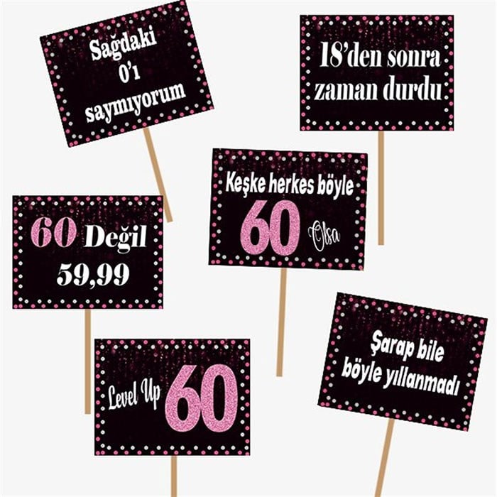60 Yaş Fuşya Konuşma Balonu 6 Adet