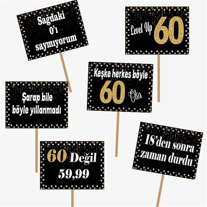 60 Yaş Gold Konuşma Balonu 6 Adet