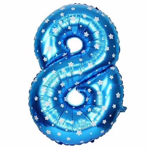 8 Rakam Mavi Yıldızlı Folyo Balon 100 cm